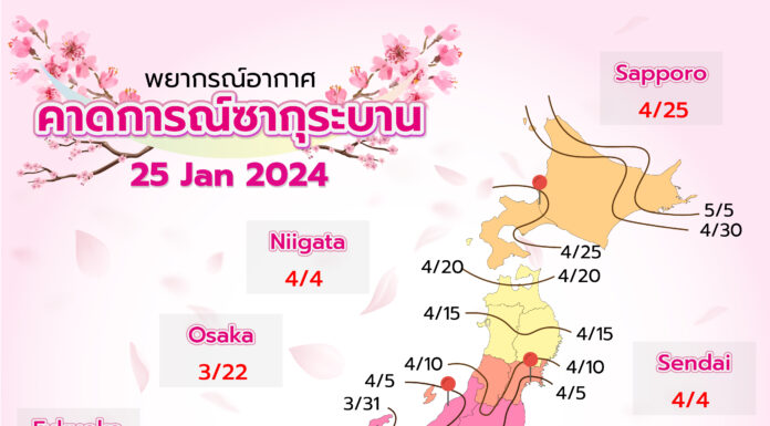 พยากรณ์ซากุระบาน อัพเดต 25 มกราคม 67 ของค่าย Weathermap (WM)