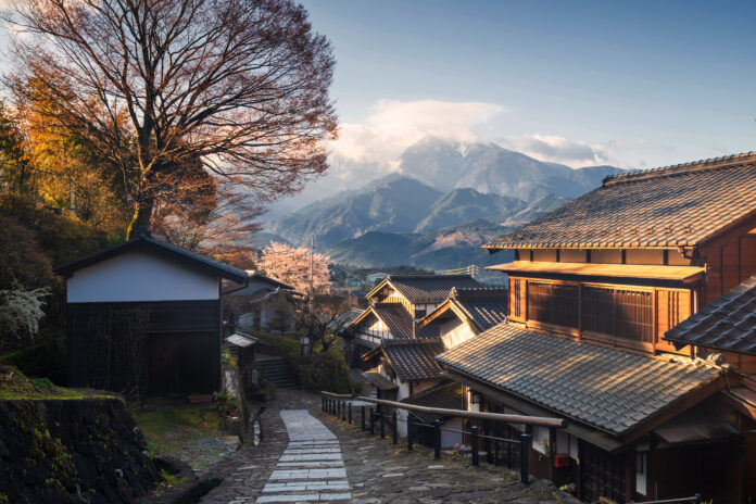 Magome juku preserved town in spring, Kiso valley