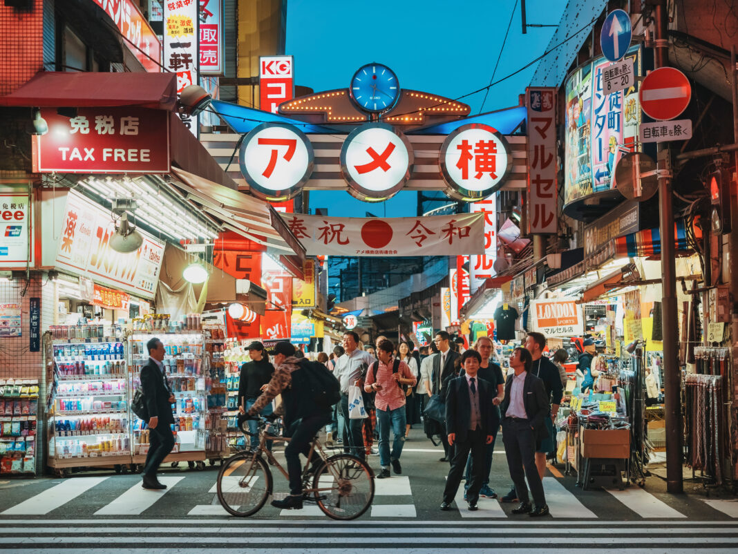 JAPAN, TOKYO - APR 19, 2019 : Ueno shopping street Ameyoko Marke